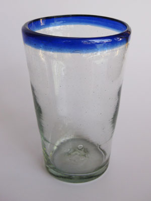 MEXICAN GLASSWARE / 'Cobalt Blue Rim' pint glasses (set of 6)